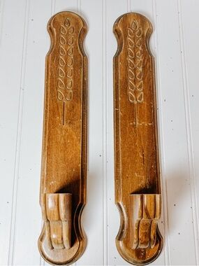 Vintage Wooden Wheat Candlestick Wall Sconce | Set of 2 | Cottagecore